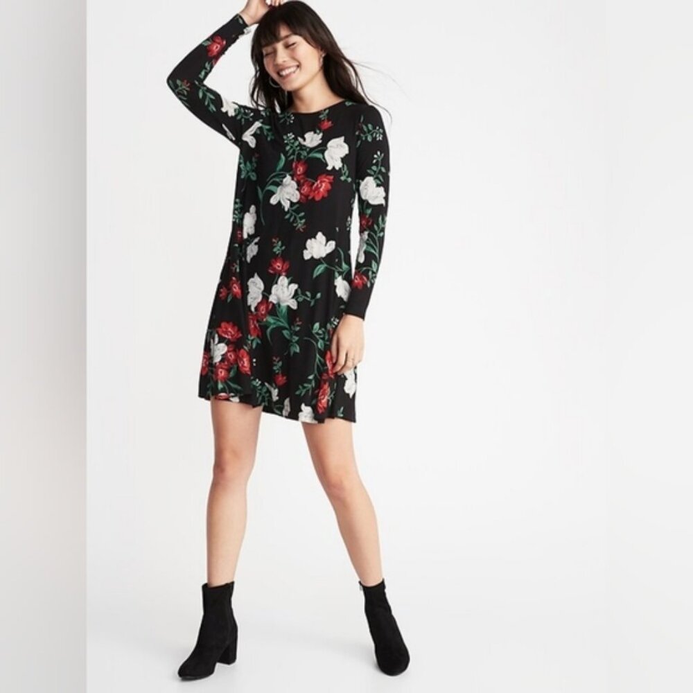 Old Navy Floral Tropical Romantic Resort Coquette Summer Jersey Swing Dress L